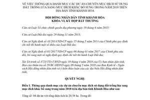 Nghị quyết 05/NQ-HĐND 2018 danh mục dự án chuyển mục đích sử dụng đất trồng lúa Khánh Hòa