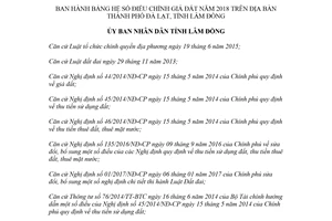 Quyết định 17/2018/QĐ-UBND bảng hệ số điều chỉnh giá đất Đà Lạt Lâm Đồng 2018