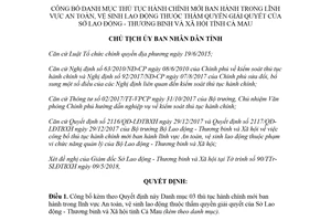 Quyết định 803/QĐ-UBND 2018 công bố thủ tục An toàn vệ sinh lao động Sở Lao động Cà Mau