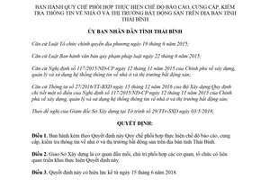 Quyết định 03/2018/QĐ-UBND Quy chế thực hiện chế độ báo cáo thông tin về nhà ở Thái Bình