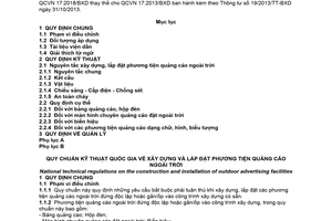 Quy chuẩn kỹ thuật quốc gia QCVN 17:2018/BXD về Xây dựng và lắp đặt phương tiện quảng cáo ngoài trời