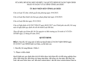 Quyết định 23/2018/QĐ-UBND sửa đổi 56/2017/QĐ-UBND diện tích tách thửa Lai Châu