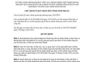 Quyết định 748/QĐ-UBND 2018 công bố thủ tục nhận hồ sơ qua bưu chính Sở Giáo dục Ninh Thuận