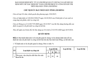 Quyết định 942/QĐ-UBND 2018 định mức tỷ lệ chi phí quản lý chung dịch vụ công ích Lâm Đồng