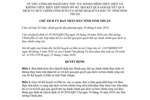 Quyết định 845/QĐ-UBND 2018 công bố danh mục thủ tục hành chính Sở Kế hoạch Ninh Thuận