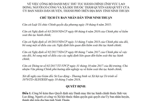 Quyết định 882/QĐ-UBND 2018 danh mục thủ tục hành chính Lao động Người có công Ninh Thuận