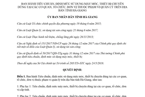 Quyết định 17/2018/QĐ-UBND định mức sử dụng máy móc thiết bị tại cơ quan Hà Giang