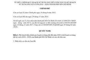 Nghị quyết 80/NQ-CP 2018 điều chỉnh quy hoạch sử dụng đất của thành phố Hồ Chí Minh