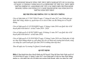 Quyết định 922/QĐ-BTTTT 2018 nhiệm vụ giải pháp chủ yếu cải thiện môi trường kinh doanh