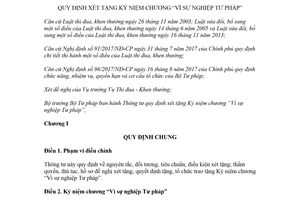 Thông tư 06/2018/TT-BTP quy định xét tặng Kỷ niệm chương Vì sự nghiệp Tư pháp