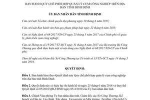 Quyết định 22/2018/QĐ-UBND Quy chế phối hợp quản lý cụm công nghiệp Bình Định