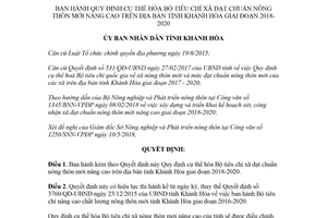 Quyết định 1362/QĐ-UBND 2018 Bộ tiêu chí xã đạt chuẩn nông thôn mới nâng cao Khánh Hòa