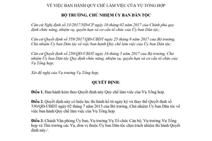 Quyết định 332/QĐ-UBDT 2018 Quy chế làm việc của Vụ Tổng hợp