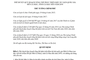 Quyết định 744/QĐ-TTg 2018 Quy hoạch tổng thể phát triển Khu du lịch quốc gia Mũi Cà Mau