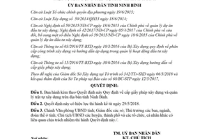 Quyết định 08/2018/QĐ-UBND cấp giấy phép xây dựng quản lý trật tự xây dựng Ninh Bình