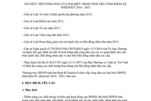 Kế hoạch 141/KH-HĐND 2018 tổ chức tiếp công dân của đại biểu Hội đồng nhân dân tỉnh Trà Vinh