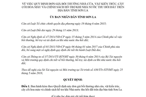 Quyết định 15/2018/QĐ-UBND đơn giá bồi thường nhà cửa vật kiến trúc cây cối hoa màu Sơn La