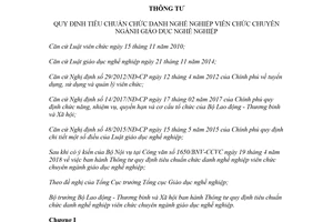 Thông tư 03/2018/TT-BLĐTBXH tiêu chuẩn chức danh viên chức chuyên ngành giáo dục nghề nghiệp