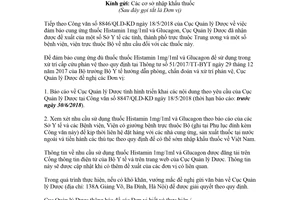 Công văn 11337/QLD-KD 2018 cung ứng thuốc Histamin 1mg/ml và thuốc Glucagon tiêm