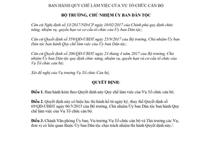 Quyết định 367/QĐ-UBDT 2018 Quy chế làm việc của Vụ Tổ chức cán bộ