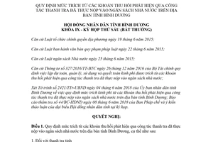 Nghị quyết 01/2018/NQ-HĐND mức trích khoản thu hồi phát hiện qua công tác thanh tra Bình Dương