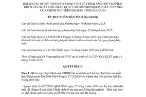 Quyết định 18/2018/QĐ-UBND bãi bỏ Quyết định về chính sách hỗ trợ phát triển sản xuất Hà Giang
