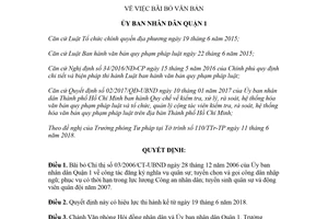 Quyết định 05/2018/QĐ-UBND bãi bỏ Chỉ thị 03/2006/CT-UBND Quận 1 Hồ Chí Minh