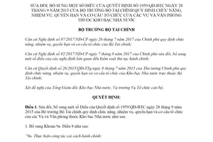 Quyết định 951/QĐ-BTC 2018 sửa đổi Quyết định 1959/QĐ-BTC cơ cấu các Vụ thuộc kho bạc nhà nước