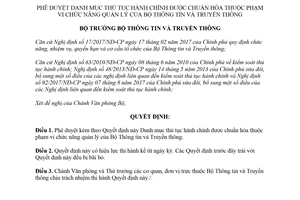 Quyết định 968/QĐ-BTTTT 2018 danh mục thủ tục hành chính thuộc quản lý của Bộ Thông tin