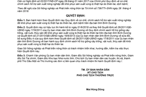 Quyết định 12/2018/QĐ-UBND hỗ trợ sản xuất nông nghiệp vùng bị thiên tai dịch bệnh Bình Dương