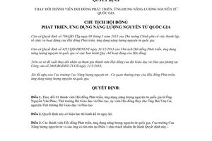 Quyết định 1467/QĐ-HĐPTƯDNLNTQG 2018 thành viên Hội đồng Phát triển năng lượng nguyên tử