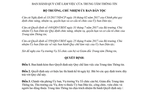 Quyết định 380/QĐ-UBDT 2018 Quy chế làm việc Trung tâm Thông tin