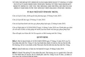 Quyết định 14/2018/QĐ-UBND bãi bỏ 54/2012/QĐ-UBND thủ tục bồi thường tái định cư Sóc Trăng