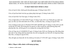 Quyết định 11/2018/QĐ-UBND mức thu tiền sử dụng khu vực biển khai thác tài nguyên Cà Mau