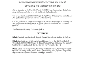 Quyết định 381/QĐ-UBDT 2018 Quy chế làm việc của Vụ Hợp tác Quốc tế