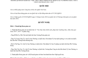 Nghị quyết 62/2018/QH14 thành lập Đoàn giám sát việc thực hiện chính sách phòng cháy chữa cháy