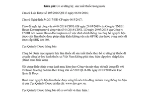 Công văn 11728/QLD-ĐK 2018 đính chính nguyên liệu dược chất làm thuốc được cấp phép nhập khẩu