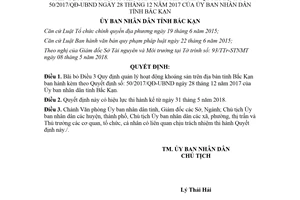 Quyết định 09/2018/QĐ-UBND bỏ Điều 3 quản lý hoạt động khoáng sản 50/2017/QĐ-UBND Bắc Kạn