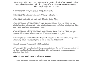 Thông tư 56/2018/TT-BTC chế độ thu nộp phí thẩm định báo cáo đánh giá tác động môi trường