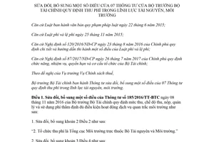 Thông tư 55/2018/TT-BTC sửa đổi Điều 07 Thông tư về thu phí trong lĩnh vực tài nguyên môi trường