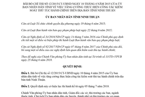 Quyết định 41/2018/QĐ-UBND bãi bỏ 12/2015/CT-UBND kiểm soát thủ tục hành chính Ninh Thuận