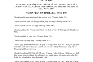 Quyết định 18/2018/QĐ-UBND Quy chế quản lý bảo vệ phát huy giá trị di tích lịch sử Vũng Tàu