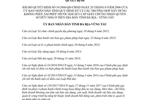 Quyết định 19/2018/QĐ-UBND bãi bỏ 54/2008/QĐ-UBND xử lý xây dựng không phép Vũng Tàu