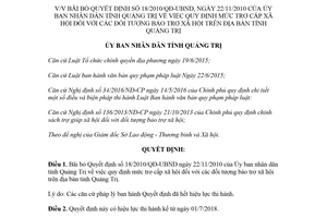 Quyết định 10/2018/QĐ-UBND bãi bỏ Quyết định 18/2010/QĐ-UBND Quảng Trị