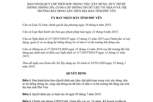 Quyết định 21/2018/QĐ-UBND phối hợp cung cấp thông tin dữ liệu nhà ở bất động sản Phú Yên