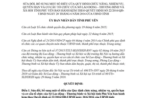 Quyết định 24/2018/QĐ-UBND sửa đổi 22/2016/QĐ-UBND cơ cấu tổ chức Sở Lao động Phú Yên
