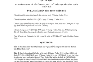 Quyết định 41/2018/QĐ-UBND về ban hành Quy chế công tác lưu trữ Huế