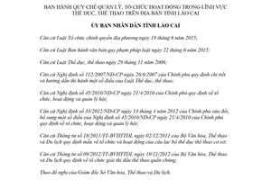 Quyết định 13/2018/QĐ-UBND Quy chế quản lý tổ chức hoạt động lĩnh vực thể dục thể thao Lào Cai