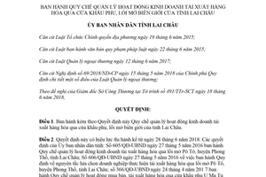 Quyết định 24/2018/QĐ-UBND hoạt động kinh doanh tái xuất hàng hóa qua cửa khẩu phụ Lai Châu