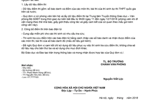 Công văn 2808/BGDĐT-VP 2018 phối hợp hỗ trợ công bố điểm thi trung học phổ thông quốc gia